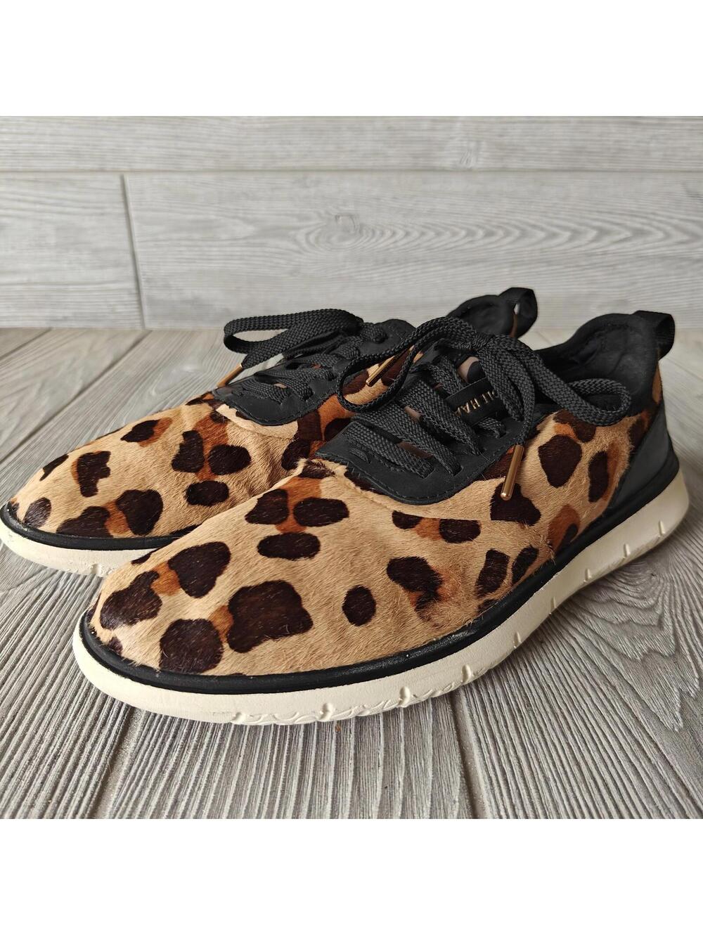 Cole Haan Zero Grand Calf-Hair Leather Leopard Jaguar Print Sneakers Size 8